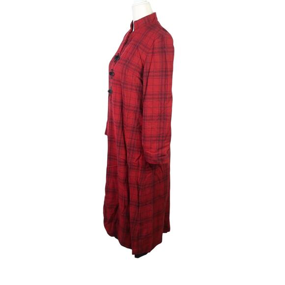 Vintage red and black plaid wool mid-length coat S - Picture 3 of 4